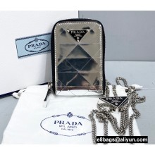 Prada Brushed Leather Triangle Motif Pouch Bag 2TL441 Silver 2022