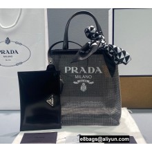 Prada Small Sequined Mesh Tote Bag 1BG417 Black 2022
