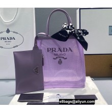 Prada Small Sequined Mesh Tote Bag 1BG417 Purple 2022