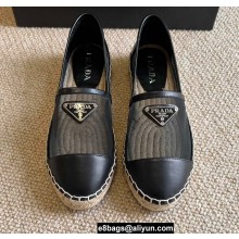 Prada Mesh Leather Logo Espadrilles Black 2022