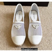 Prada Mesh Leather Logo Espadrilles White 2022