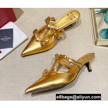 Valentino French Bows Leather Heel Mules Gold 2022