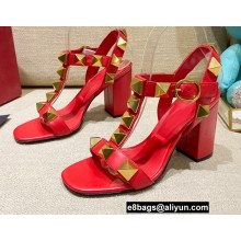 Valentino Heel 9cm Roman Stud Calfskin sandals Red 2022