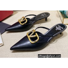 Valentino Crystal VLogo Signature Leather Heel Mules Black 2022