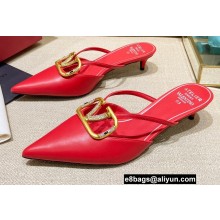 Valentino Crystal VLogo Signature Leather Heel Mules Red 2022