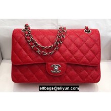 Chanel Medium Classic Flap Handbag A01112 in Caviar Leather with Edge Stitching Red/Silver
