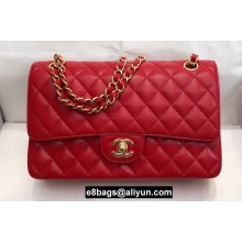 Chanel Medium Classic Flap Handbag A01112 in Caviar Leather with Edge Stitching Red/Gold