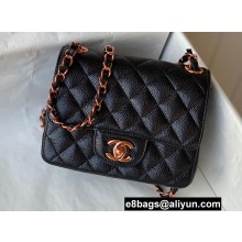 Chanel Mini Classic Flap Handbag A01115 in Caviar Leather Black with Pink Gold Hardware