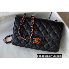 Chanel Mini Classic Flap Handbag A01116 in Caviar Leather Black with Pink Gold Hardware