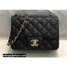 Chanel Mini Classic Flap Handbag A01115 in Caviar Leather Black/Silver