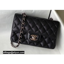Chanel Small Classic Flap Handbag A01116 in Caviar Leather with Edge Stitching Black/Silver