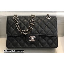 Chanel New Small Classic Flap Handbag A01113 in Caviar Leather with Edge Stitching Black/Silver