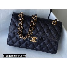 Chanel New Small Classic Flap Handbag A01113 in Caviar Leather with Edge Stitching Black/Gold