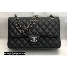 Chanel Medium Classic Flap Handbag A01112 in Caviar Leather with Edge Stitching and Black Lining Black/Silver