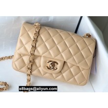 Chanel Mini Classic Flap Handbag A69900 in Lambskin Beige/Gold