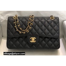 Chanel Medium Classic Flap Handbag A01112 in Caviar Leather with Edge Stitching Black/Gold