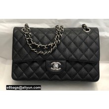 Chanel Medium Classic Flap Handbag A01112 in Caviar Leather Black/Silver