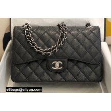 Chanel Large/Jumbo Classic Flap Handbag A58600 in Caviar Leather with Edge Stitching Black/Silver
