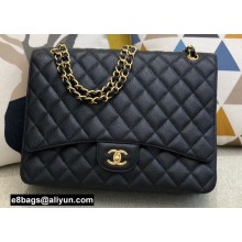 Chanel Maxi Classic Flap Handbag A58601 in Caviar Leather with Edge Stitching Black/Gold