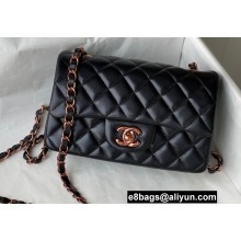 Chanel Mini Classic Flap Handbag A69900 in Lambskin Black with Pink Gold Hardware