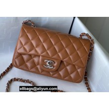 Chanel Mini Classic Flap Handbag A69900 in Lambskin Caramel/Silver