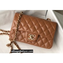 Chanel Mini Classic Flap Handbag A69900 in Lambskin Caramel/Gold