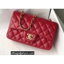 Chanel Mini Classic Flap Handbag A69900 in Lambskin Red/Gold