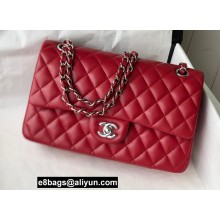 Chanel Medium Classic Flap Handbag A01112 in Lambskin Red/Silver