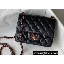 Chanel Mini Classic Flap Handbag A35200 in Lambskin Black with Pink Gold Hardware