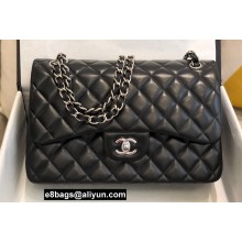 Chanel Large/Jumbo Classic Flap Handbag A58600 in Lambskin Black/Silver