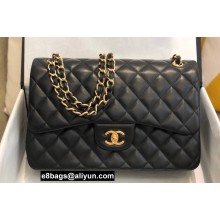 Chanel Large/Jumbo Classic Flap Handbag A58600 in Lambskin Black/Gold