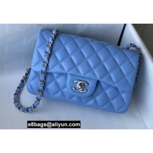 Chanel Mini Classic Flap Handbag A69900 in Lambskin Sky Blue/Silver