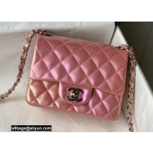 Chanel Mini Classic Flap Handbag A35200 in Lambskin Rainbow Pearl Pink