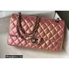 Chanel Medium Classic Flap Handbag A01112 in Lambskin Rainbow Pearl Pink