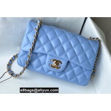 Chanel Mini Classic Flap Handbag A69900 in Lambskin Sky Blue/Gold