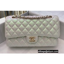 Chanel Medium Classic Flap Handbag A01112 in Lambskin Pearl Pale Silver