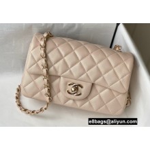 Chanel Mini Classic Flap Handbag A69900 in Lambskin Pearl Beige