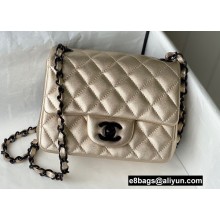 Chanel Mini Classic Flap Handbag A35200 in Lambskin Metallic Gold with Black Hardware