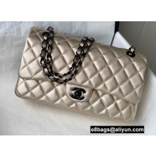 Chanel Medium Classic Flap Handbag A01112 in Lambskin Metallic Gold with Black Hardware