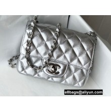 Chanel Mini Classic Flap Handbag A35200 in Lambskin Metallic Silver