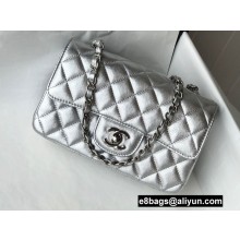 Chanel Mini Classic Flap Handbag A69900 in Lambskin Metallic Silver