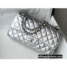 Chanel Medium Classic Flap Handbag A01112 in Lambskin Metallic Silver