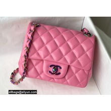 Chanel Mini Classic Flap Handbag A35200 in Lambskin Rainbow Pink/Yellow