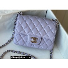 Chanel Mini Classic Flap Handbag A01115 in Caviar Leather with Edge Stitching Lavender/Silver