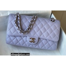 Chanel Medium Classic Flap Handbag A01112 in Caviar Leather with Edge Stitching Lavender/Silver