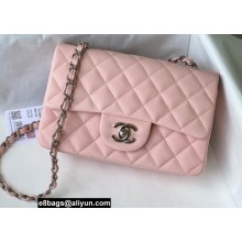 Chanel Small Classic Flap Handbag A01116 in Caviar Leather Nude Pink/Silver