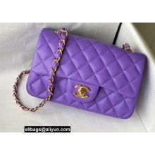Chanel Small Classic Flap Handbag A01116 in Caviar Leather Purple/Gold