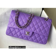 Chanel Medium Classic Flap Handbag A01112 in Caviar Leather Purple/Silver