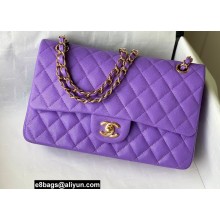 Chanel Medium Classic Flap Handbag A01112 in Caviar Leather Purple/Gold