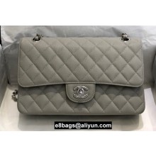 Chanel Medium Classic Flap Handbag A01112 in Caviar Leather with Edge Stitching Smoky Gray/Silver